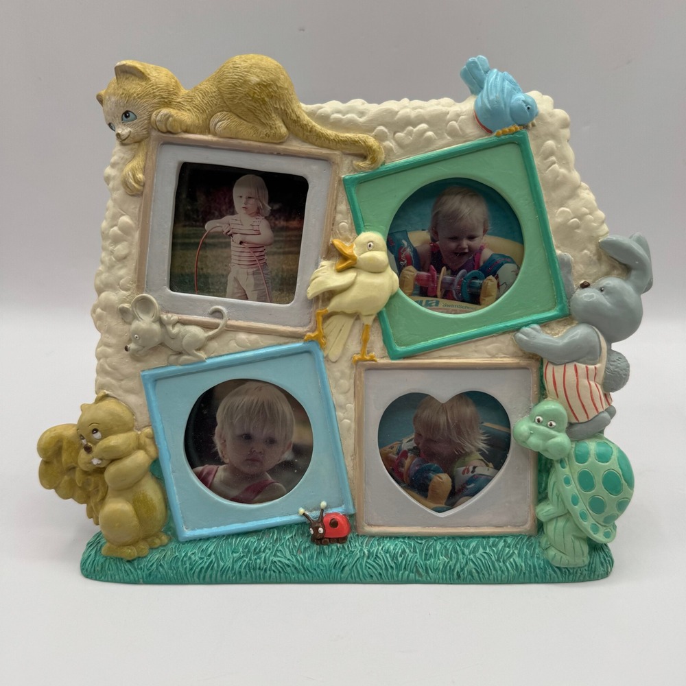 Burnes Picture Frame Nursery Baby Multicolor Animals 1992 Vintage Resin